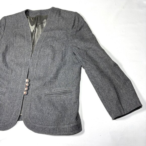 VTG Norgail LTD New York Gray 100% Wool Collarless Blazer Sport Coat Womens L - Picture 3 of 11